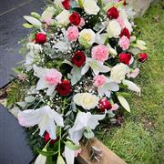 Pink Red and White Casket Spray