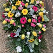 Yellow and Hot Pink Casket Spray