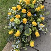 Yellow Roses and Pale Blue Delph