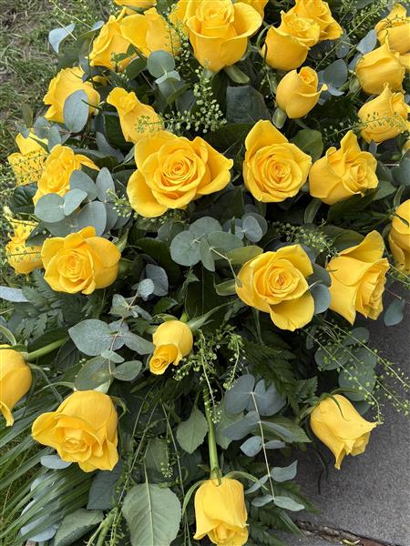 Funerary Yellow Roses Yellow Rose Casket Spray - Funeral Flowers Reading